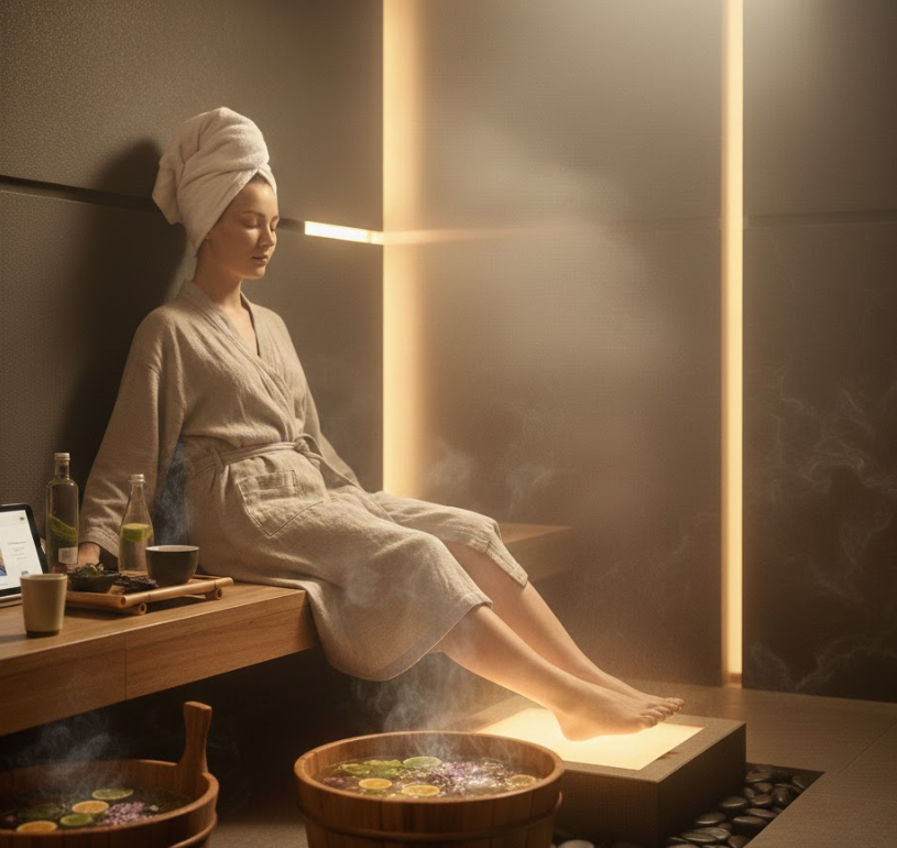 Mély wellness útmutató a lábmasszázshoz izzadsággőzölő helyiségben